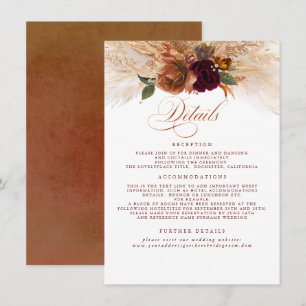 Carte D'accompagnement Pampas Grass Terracotta Rust Détails Mariage