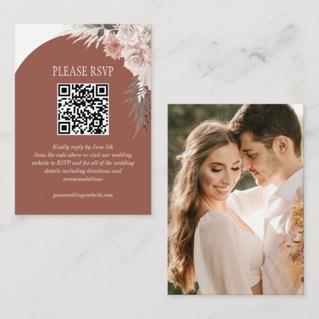 Carte D'accompagnement Pampas Grass Terracotta Site Mariage QR Code (Devant / Derrière)