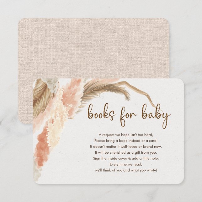 Carte D'accompagnement Pampas herbe boho livre bohème pour baby shower (Devant / Derrière)