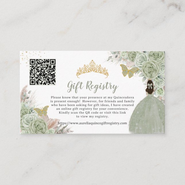 Carte D'accompagnement Pampas Sage Green Floral Quinceañera Cadeau Regist (Devant)