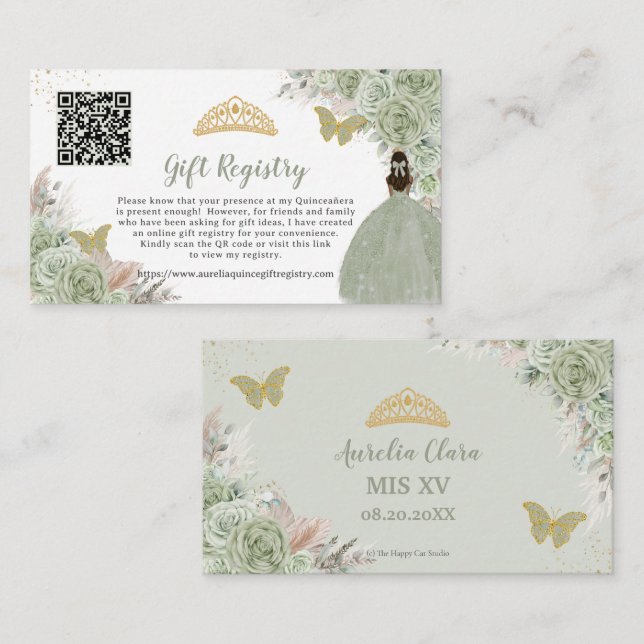 Carte D'accompagnement Pampas Sage Green Floral Quinceañera Cadeau Regist (Devant / Derrière)