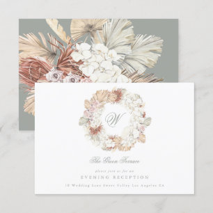 Carte D'accompagnement Pampas Wreath Moss Sage Green Monogram Elegant
