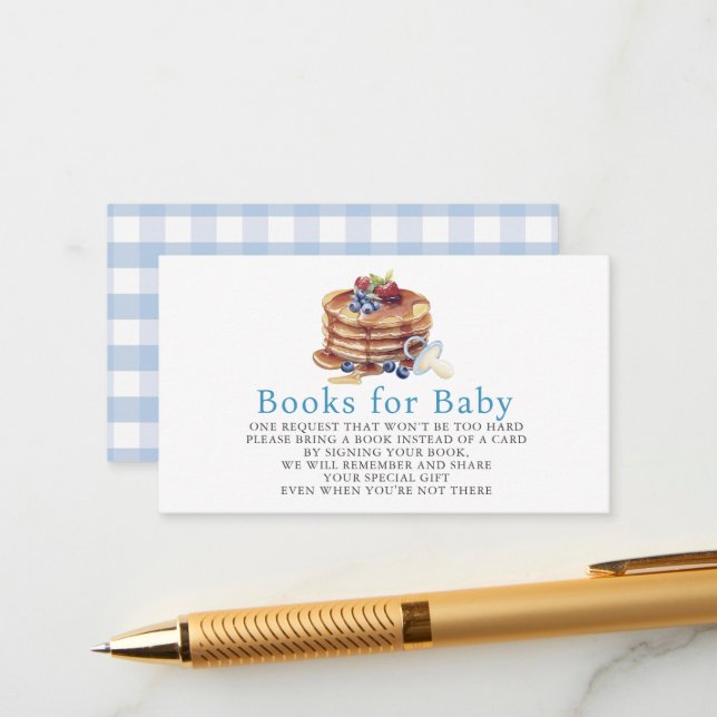 Carte D'accompagnement Pancakes & Pacifiers Blue Gingham Boy Book Request (Devant/Arrière en situation)
