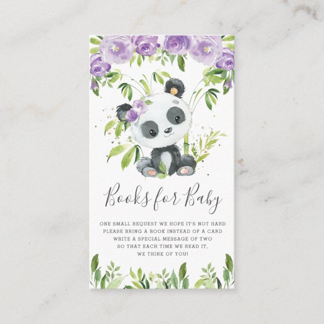 Carte D'accompagnement Panda Green Purple Floral Livres pour bébé (Devant)