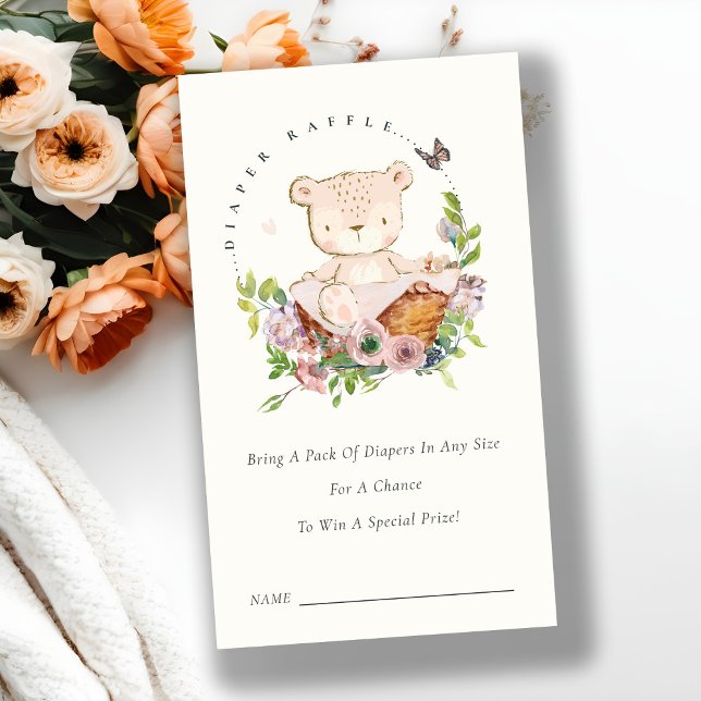 Carte D'accompagnement Panier à fleurs d'ours Baby shower à carreaux rose (Créateur téléchargé)