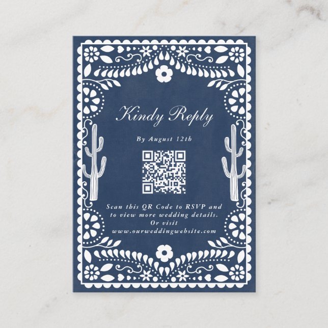Carte D'accompagnement Papel Picado Boda Mexican Rustic Blue Wedding (Devant)