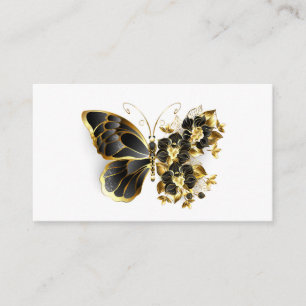 Carte D'accompagnement Papillon à fleurs d'or avec orchidée noire