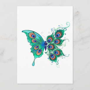 Carte D'accompagnement Papillon aux plumes de paon vert