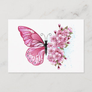 Carte D'accompagnement Papillon de fleurs avec Sakura rose