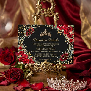 Carte D'accompagnement Papillon doré noir et rouge Quinceañera