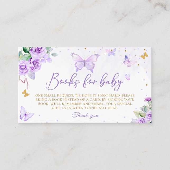 Carte D'accompagnement Papillon Floral Purple Or Livres Pour Billet Bébé (Devant)