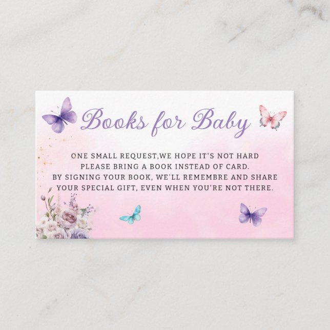 Carte D'accompagnement Papillon moderne livres de baby shower fille pour  (Devant)