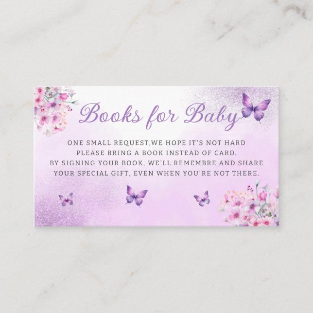 Carte D'accompagnement Papillon mou fleuri livres fille pour bébé (Devant)