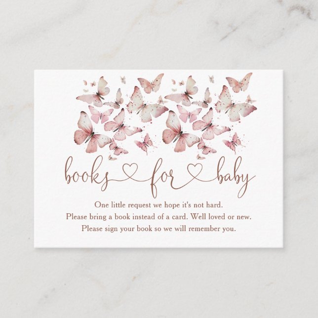 Carte D'accompagnement Papillon rose Fille Baby shower Livres Pour Bébé (Devant)