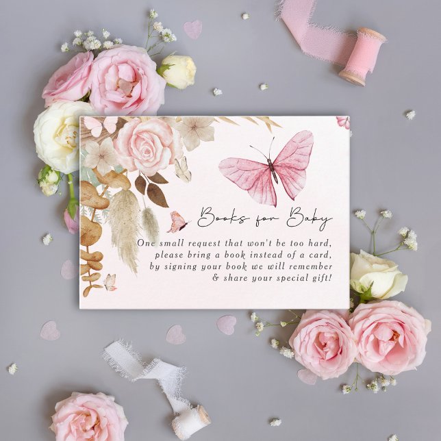 Carte D'accompagnement Papillon rose Pampas Grass Baby shower bohème (Créateur téléchargé)