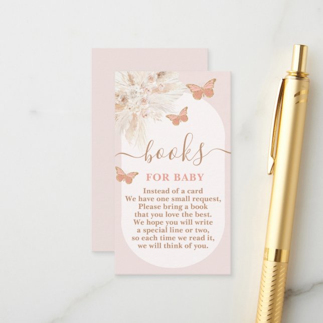 Carte D'accompagnement Papillons Baby shower fille Livres pour bébé (Devant/Arrière en situation)