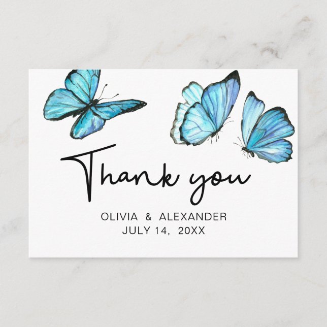 Carte D'accompagnement Papillons bleu romantique aquarelle Merci Enc (Devant)