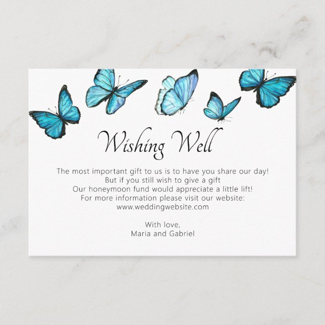 Carte D'accompagnement Papillons bleus. Un Mariage romantique qui veut bi (Devant)
