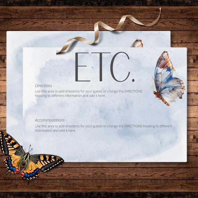 Carte D'accompagnement Papillons d'aquarelle bleu et rouille modernes Dét (Modern Blue & Rust Watercolor Butterflies Details Enclosure Card)