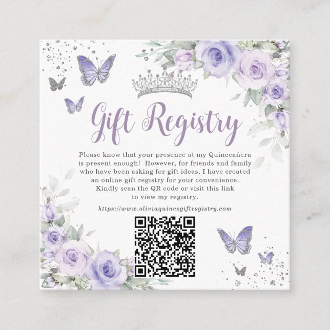 Carte D'accompagnement Papillons de lavande violet Quinceanera QR Cadeau (Devant)