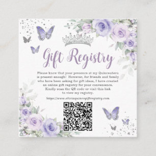 Carte D'accompagnement Papillons de Lavande Violette Cadeau QR Quinceaner