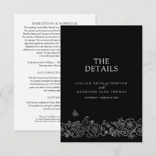 Carte D'accompagnement Papillons en fleurs blanches noires Détails du mar