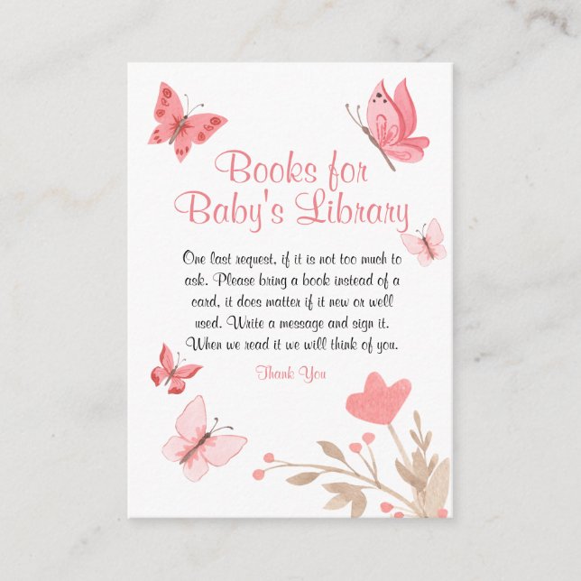 Carte D'accompagnement Papillons Floraux mignons Livres Pour Bébé (Devant)