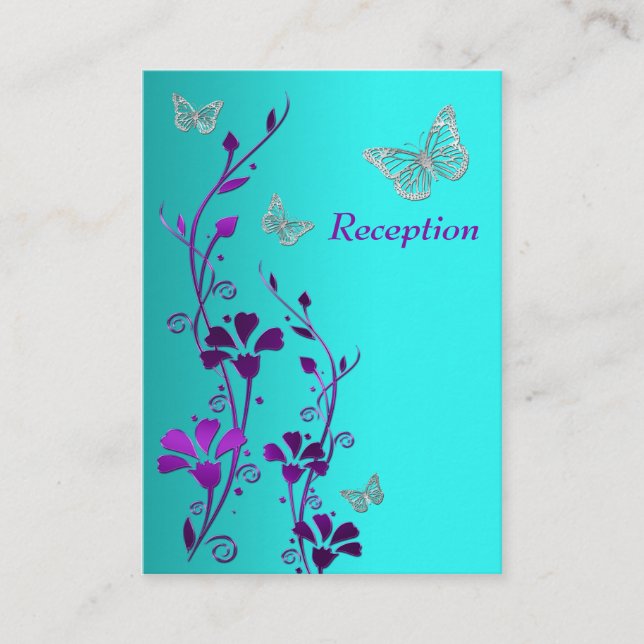 Carte D'accompagnement Papillons floraux Turquoises d'argent violet Boîti (Devant)