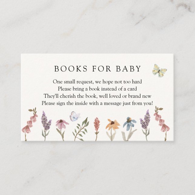 Carte D'accompagnement Papillons Flower Garden Livres pour Baby Request (Devant)