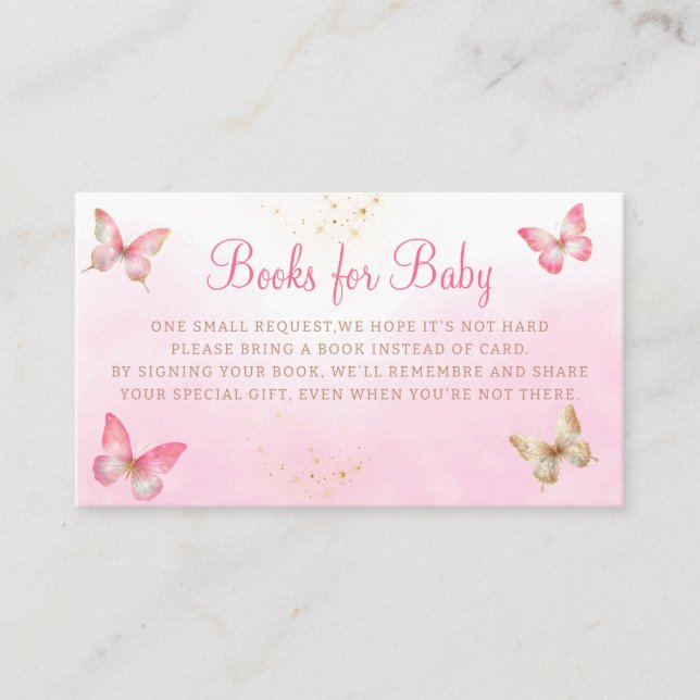 Carte D'accompagnement Papillons rose mignon Livres de douche pour bébé (Devant)