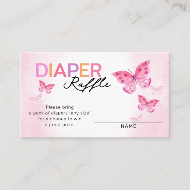 Carte D'accompagnement Papillons roses Filles Baby shower Déchets Raffle (Devant)