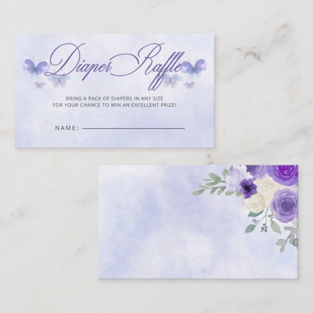 Carte D'accompagnement Papillons violets Baby shower Déchets Raffin (Devant / Derrière)