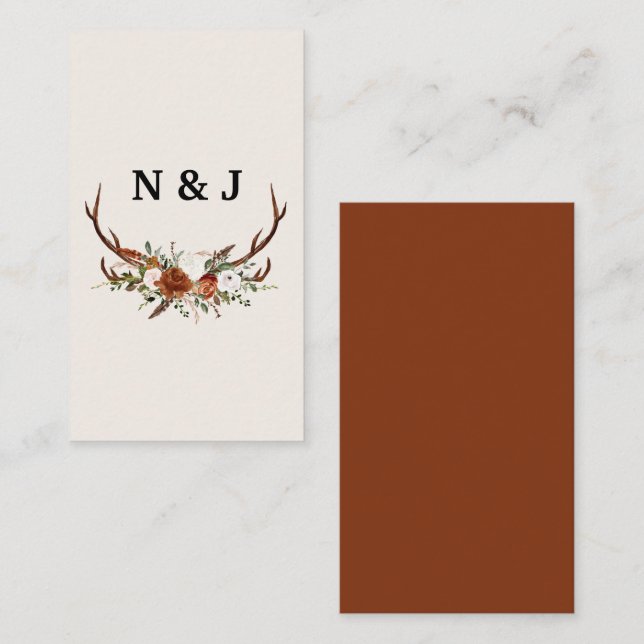 Carte D'accompagnement Paraphe à fleurs et bois rustiques mariage pétilla (Devant / Derrière)