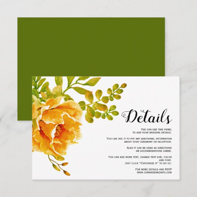 Carte D'accompagnement Parfums d'aquarelle orange détails mariages florau (Devant / Derrière)