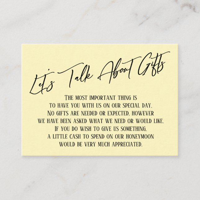 Carte D'accompagnement Parlons de cadeaux écriture manuscrite Beurre jaun (Devant)