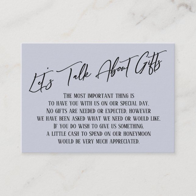 Carte D'accompagnement Parlons de cadeaux écriture manuscrite Dusty Blue (Devant)