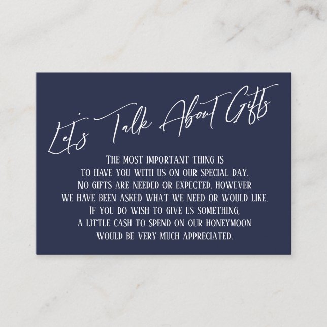 Carte D'accompagnement Parlons des Cadeaux Écriture Bleu Marine (Devant)