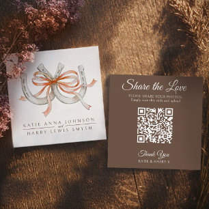 Carte D'accompagnement Partage de mariage QR amour ruban orange fers à ch