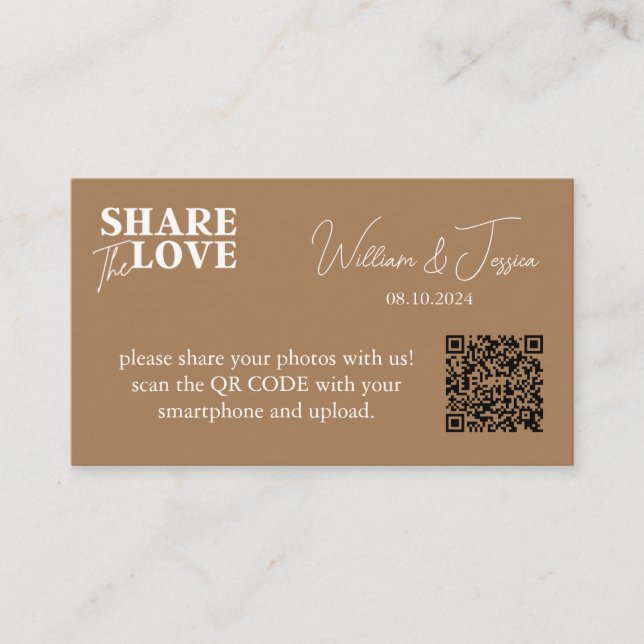 Carte D'accompagnement Partage photo Mariage noir avec code QR (Devant)