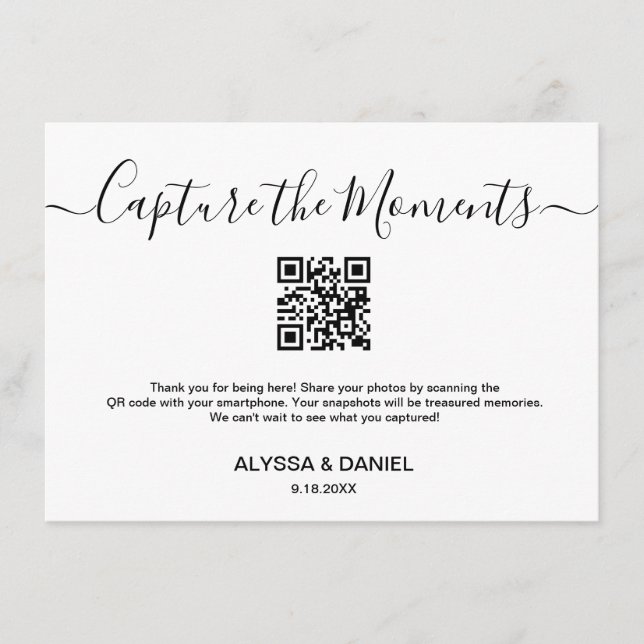 Carte D'accompagnement Partager Moments photo Mariages Code QR personnali (Devant)