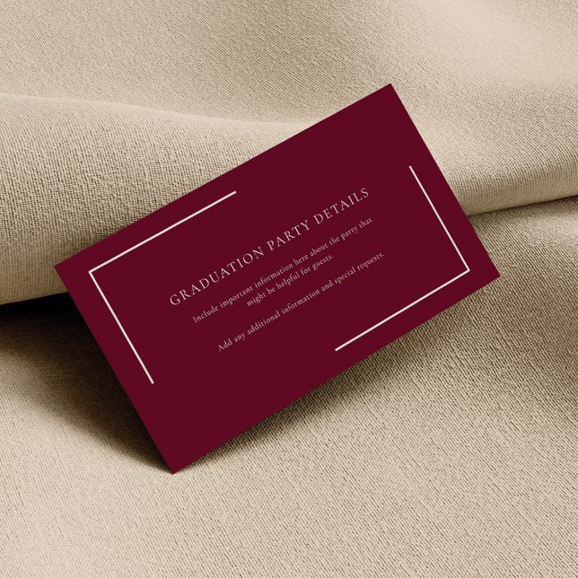 Carte D'accompagnement Parti de la Bourgogne moderne 2025 (Graduation Party Invitation Burgundy Enclosure Card)