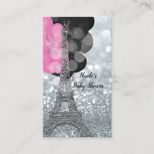 Carte D'accompagnement Parties scintillant Argent Baby shower Eiffel Déch (Devant)
