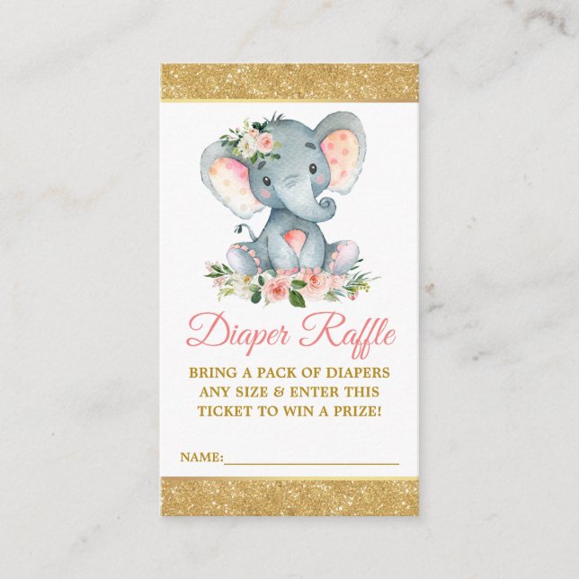 Carte D'accompagnement Parties scintillant Baby shower rose Eléphant (Devant)