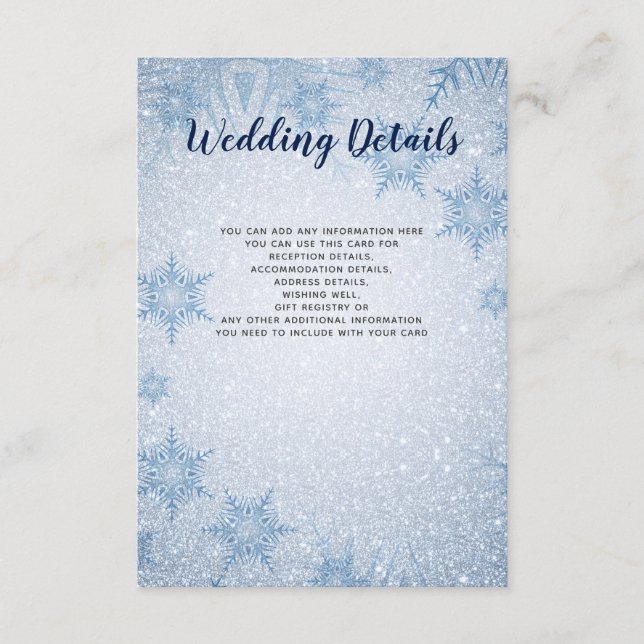 Carte D'accompagnement Parties scintillant Blue Snowflake hiver Mariage D (Devant)