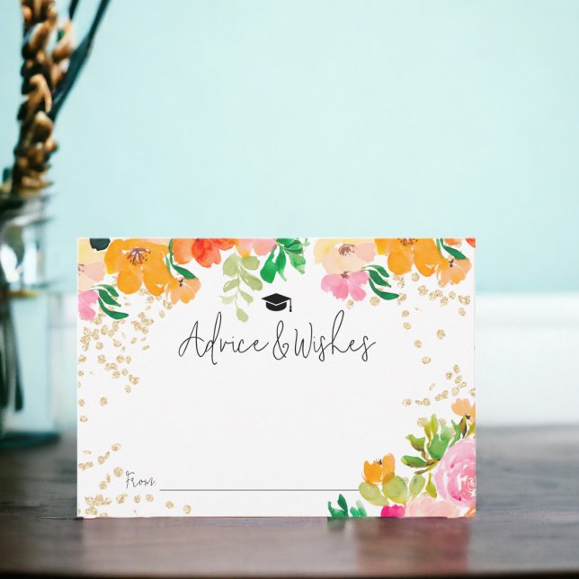 Carte D'accompagnement Parties scintillant d'or fleurie conseil botanique (Gold glitter floral botanical advice graduation enclosure card)