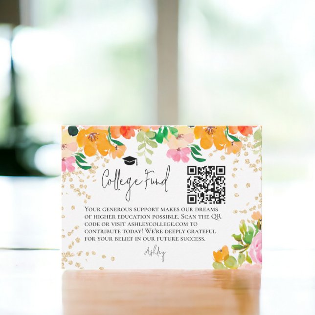 Carte D'accompagnement Parties scintillant d'or fleurie de fonds botaniqu (Gold glitter floral botanical fund graduation enclosure card)