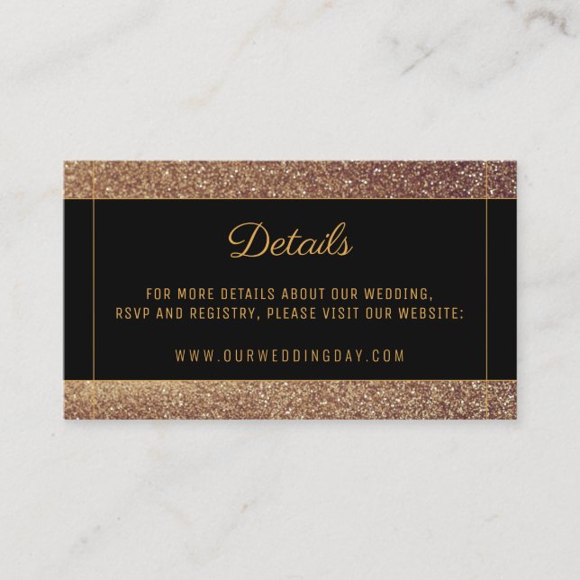 Carte D'accompagnement Parties scintillant d'or rose moderne mariage noir (Devant)