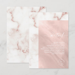 Carte D'accompagnement Parties scintillant en marbre moderne Détails Rose