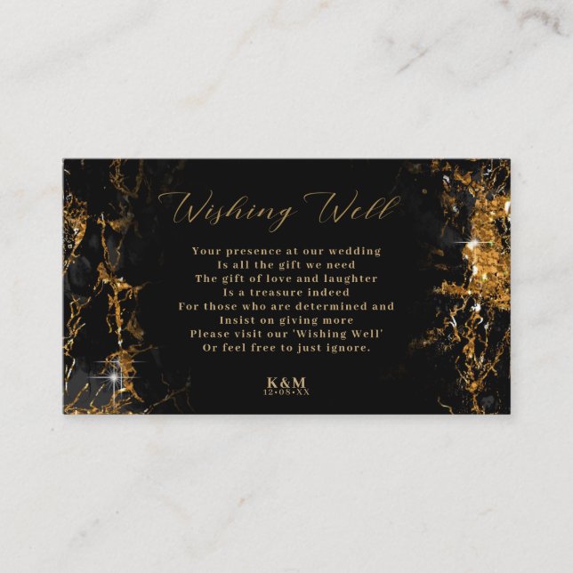 Carte D'accompagnement Parties scintillant en marbre Wishing well V2 Noir (Devant)