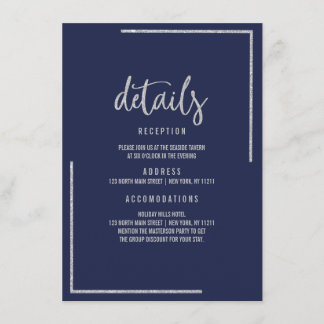 Carte D'accompagnement Parties scintillant moderne bleu marine argent boî
